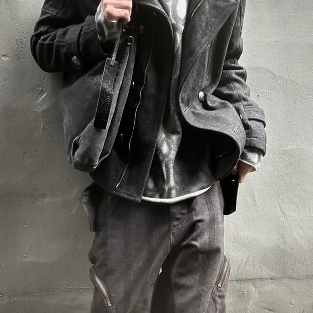 2000s JPN 펑크 더블버튼 챠콜 피코트 자켓