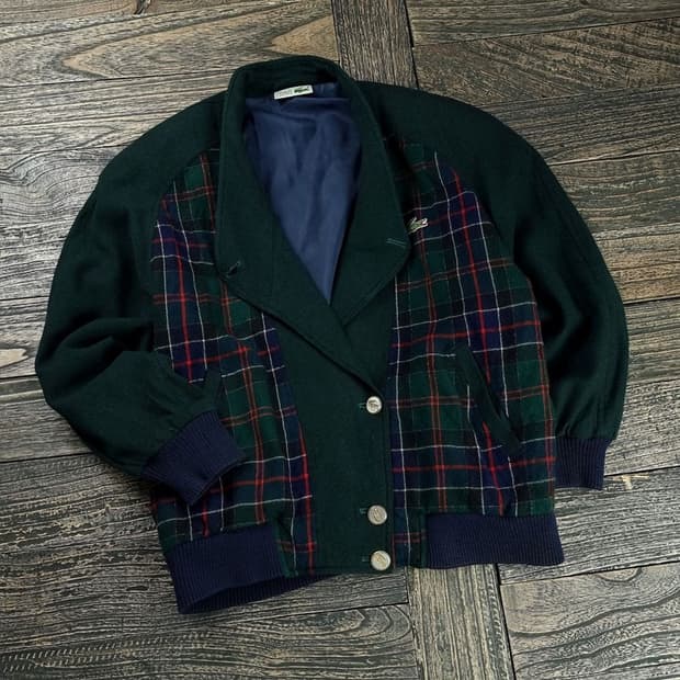 [라코스테] 로고 패치 빈티지 체크 블루종 자켓 M17802