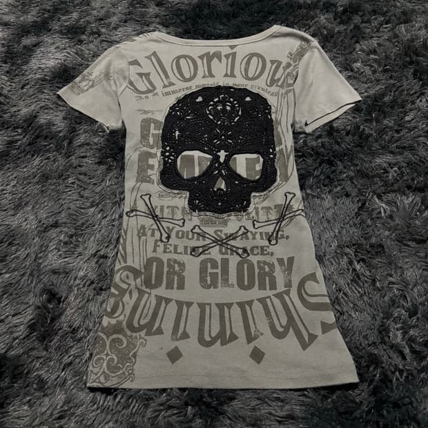 DURER 스컬 레이스 패치 빈티지 그래픽 반팔 티셔츠