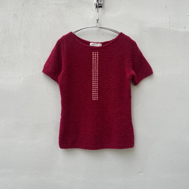 Mayson grey 자개단추 포인트 버건디 반팔