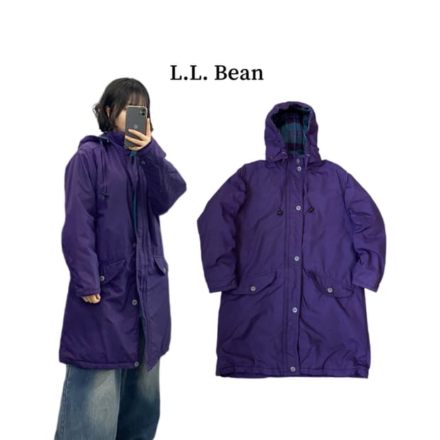 엘엘빈 90s 퍼플 롱 후드 파카 자켓