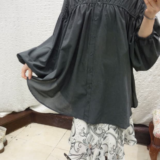 charcoal shirred blouse