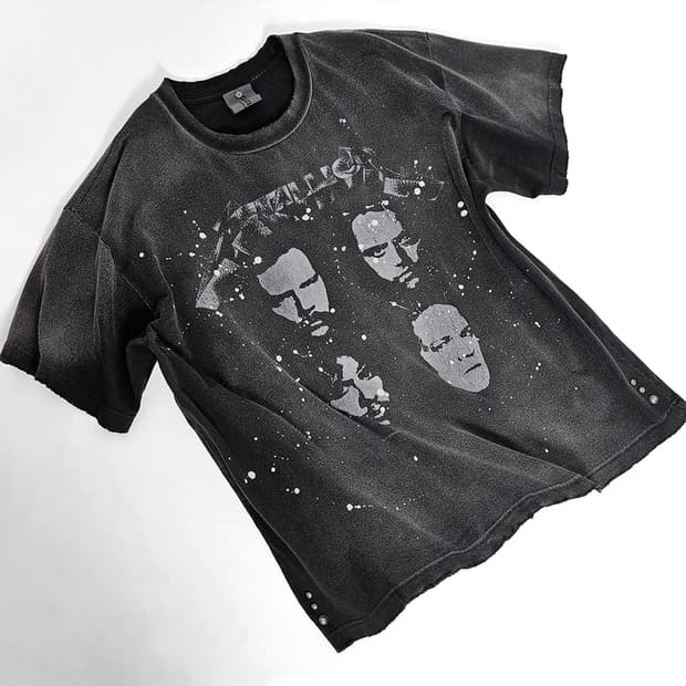 Metallica 투어 하드워싱 페인팅 크롭 티셔츠(dark gray)