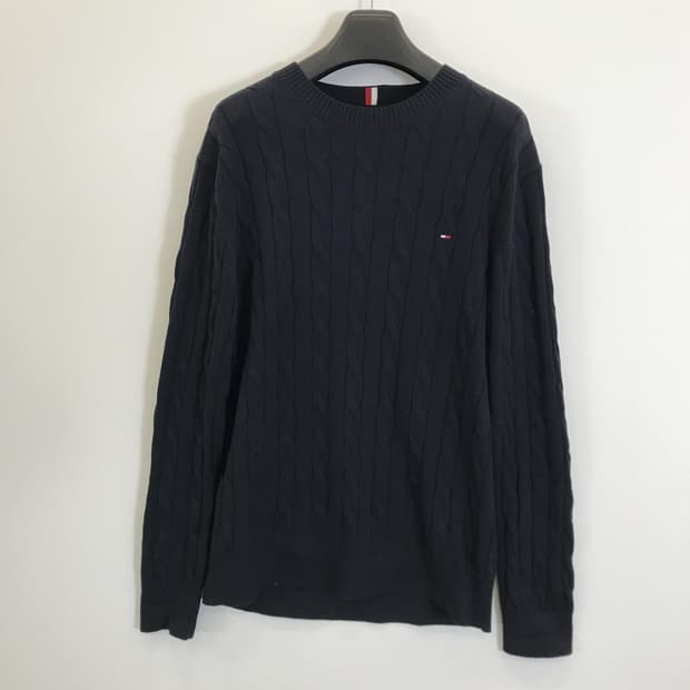 타미힐피거 네이비 코튼 케이블 니트 [XL]