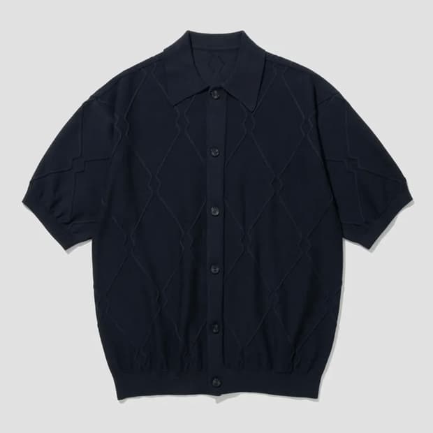 M SHIRTER 셔터 로고 패턴 하프 반팔 니트 가디건