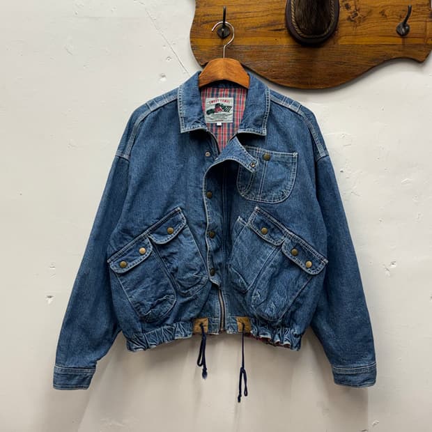 90s Japan Flannel Lined Denim Bomber Jac