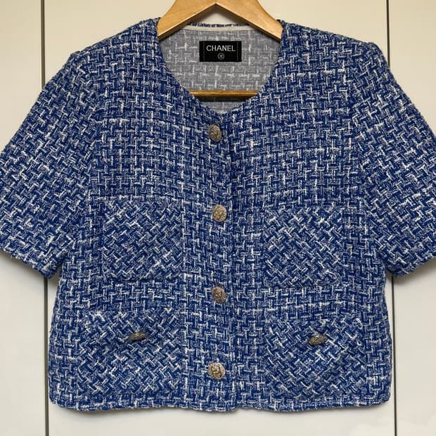 샤넬 트위드 반팔 자켓 블루 정품