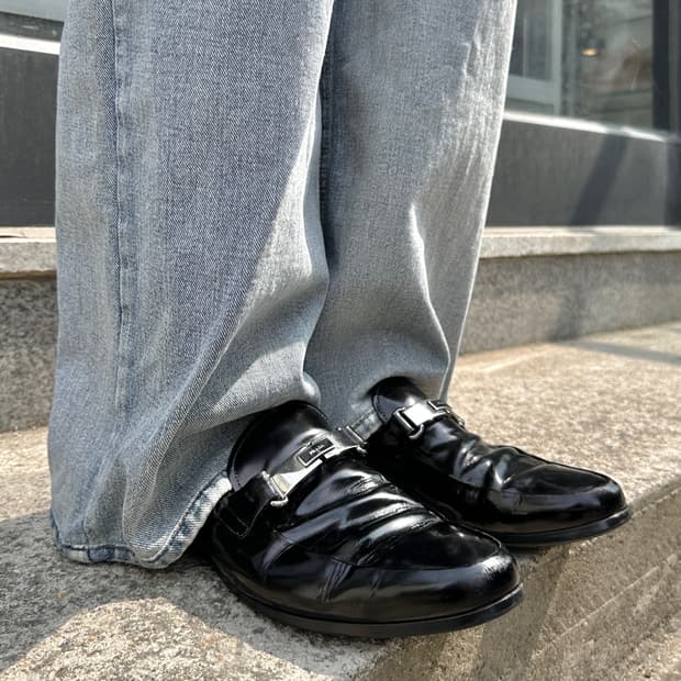 00s 빈티지 블랙 프라다 스포츠 버클 로고 로퍼