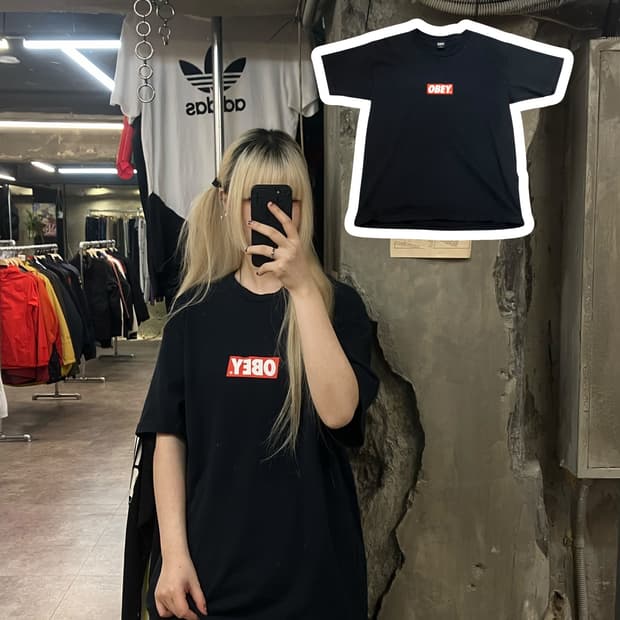 오베이 반팔 티셔츠 블랙 L #csz2116
