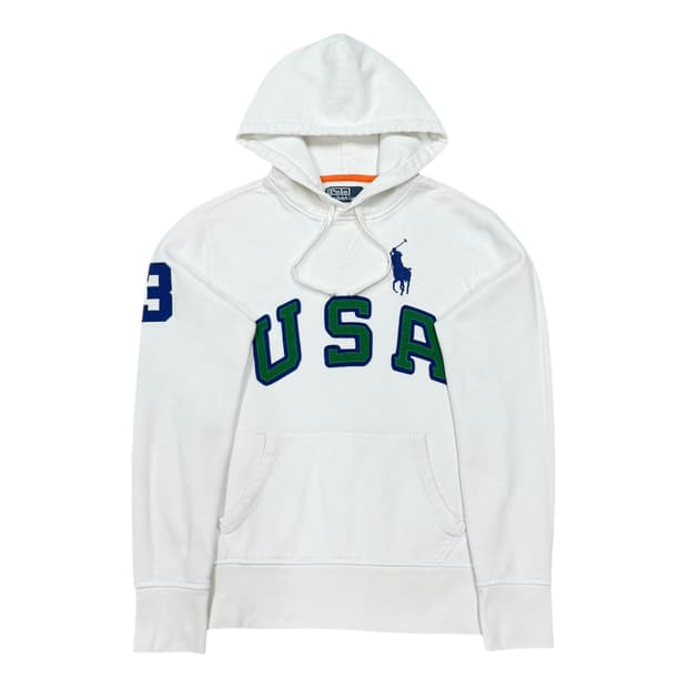 폴로 랄프로렌 빅포니 USA 화이트 기모 스웻 후드티 S