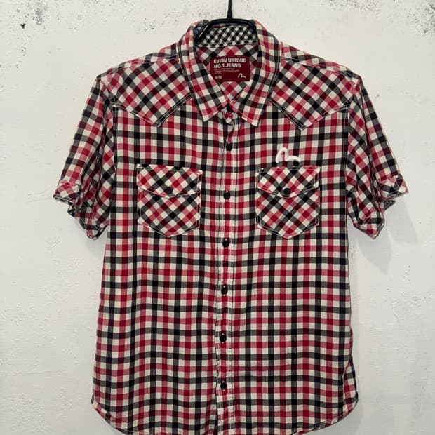 EVISU 레드 체크 반팔 셔츠