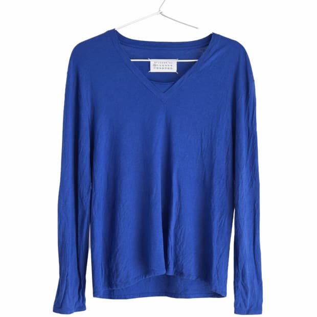 maison margiela v-neck sleeve knit blue