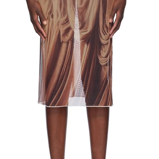 Rokh Brown Draped Printed Midi Skirt