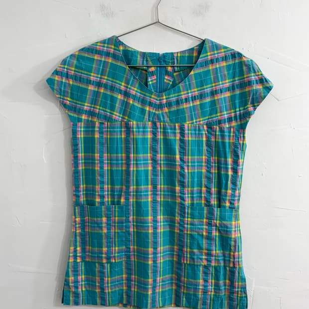 mint check blouse