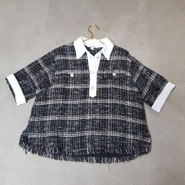 SJSJ트위드.반팔.블라우스.100