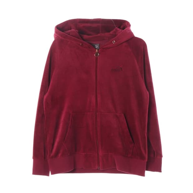 PUMA 로고 자수 벨벳 벨로아 후드 집업 L