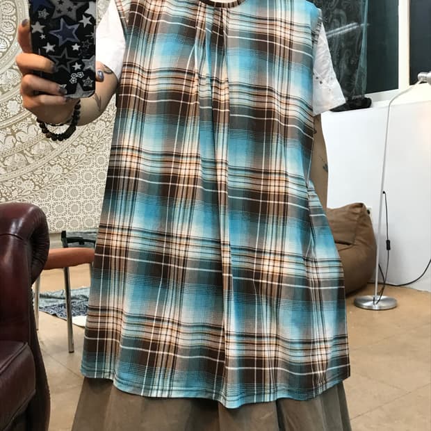 여성 빈티지 체크 민소매 원피스