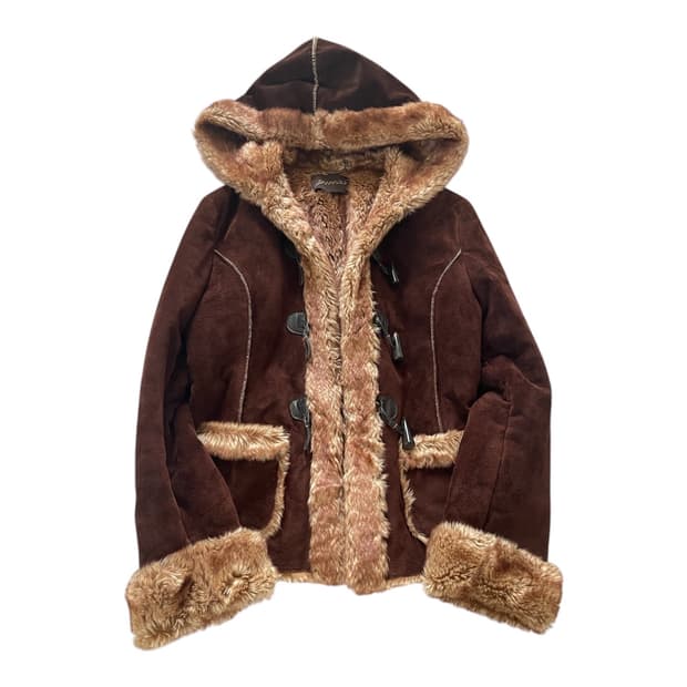 Guess 게스 갸루 y2k 퍼 후드 무스탕 자켓 브라운