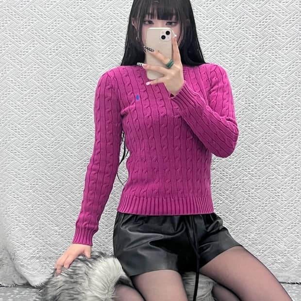 폴로 랄프로렌 Y2K 레트로 캐주얼 핫핑크 꽈배기 니트 S C10135