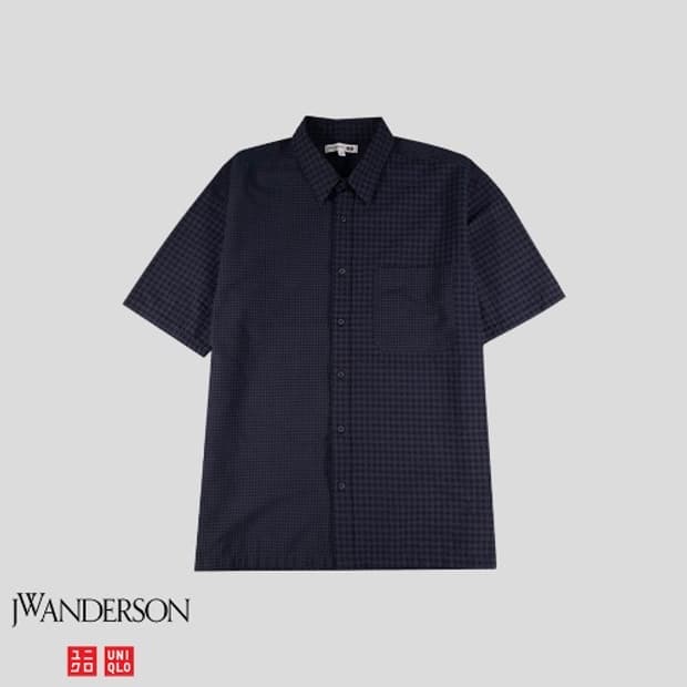 [S] Uniqlo x JWA 시어서커 반팔셔츠 믹스체크 다크네이비