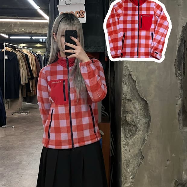 컬럼비아 스트릿 체크 플리스 자켓 레드 S #csz2900