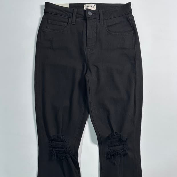 라장스 컷팅 블랙 팬츠 