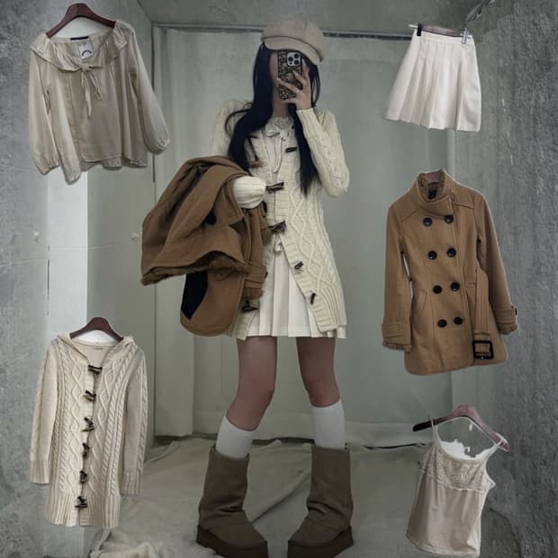 베이지 브라운 오네 아야네깔 라떼 갸루 코디세트 