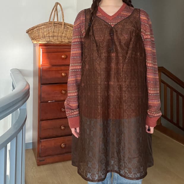 Brown lace slip dress