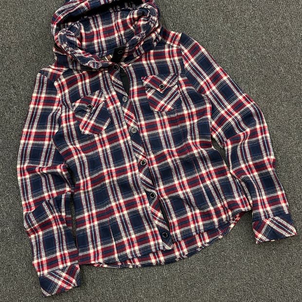 M)DigDeep 빈티지 여성 히든 후드 플란넬 셔츠 자켓