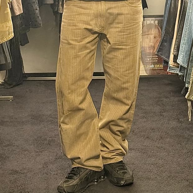 COMME CA 컬렉션 일본 스트라이프 데님 일자 세미 와이드 팬츠 32