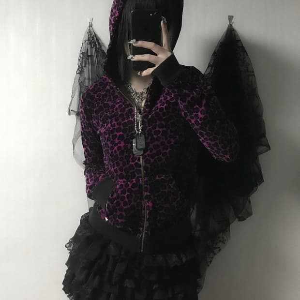 쥬시꾸뛰르 빈티지 갸루 펑크 레오파드 후드집업