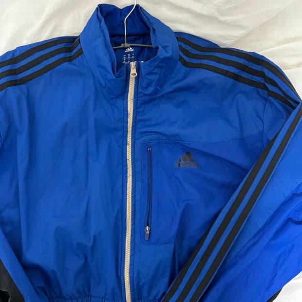 아디다스 커스텀 크롭 집업 블루 (투웨이, 후드 가능)