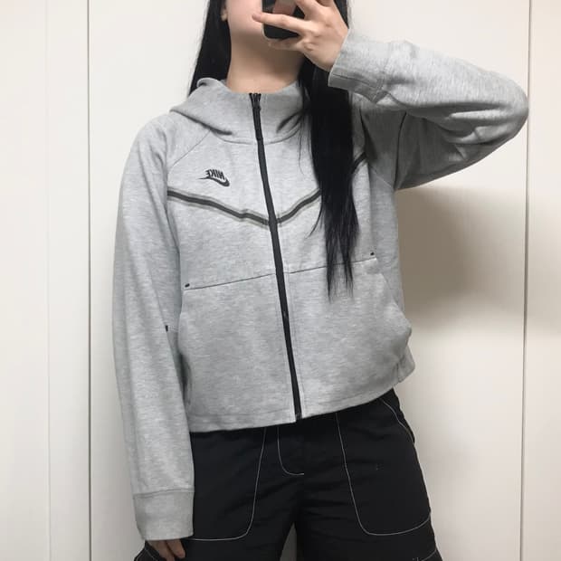 나이키 크롭 그레이 후드집업 M