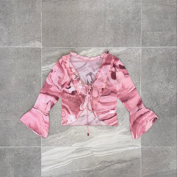 Threetimes jungle frill cardigan pink
