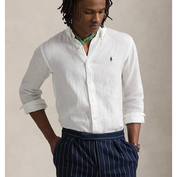 폴로 클래식핏/언턱드핏 린넨셔츠 화이트 L사이즈