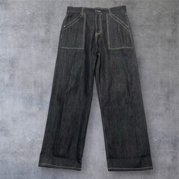 비슬로우 Beslow 흑청 스티치 포인트 셀비지 와이드 데님팬츠 32