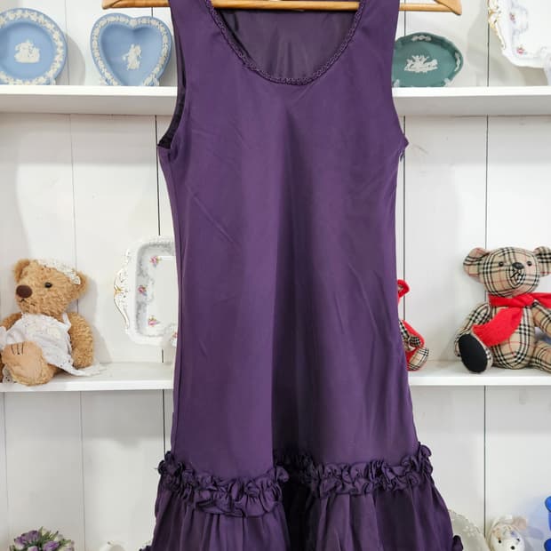 (axes femme) 퍼플 프릴 슬리브리스 원피스