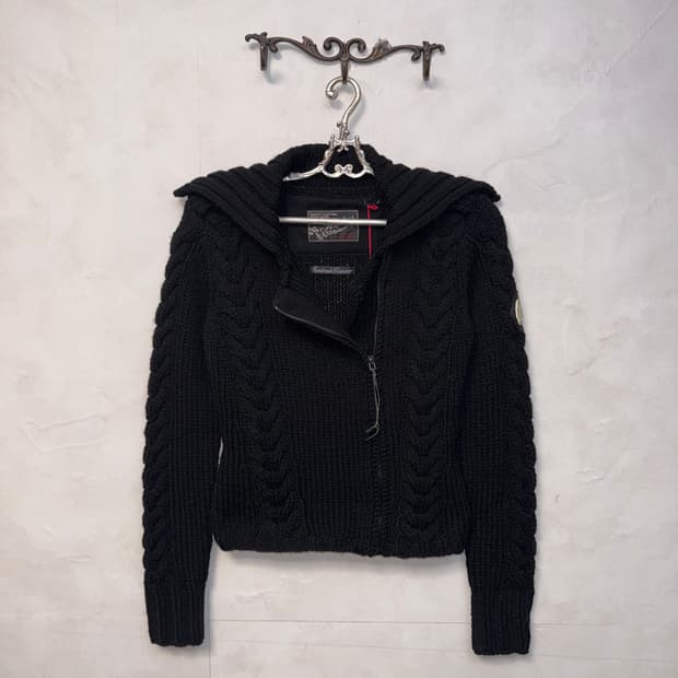 Replay black wool twist knit zipup (새제품)