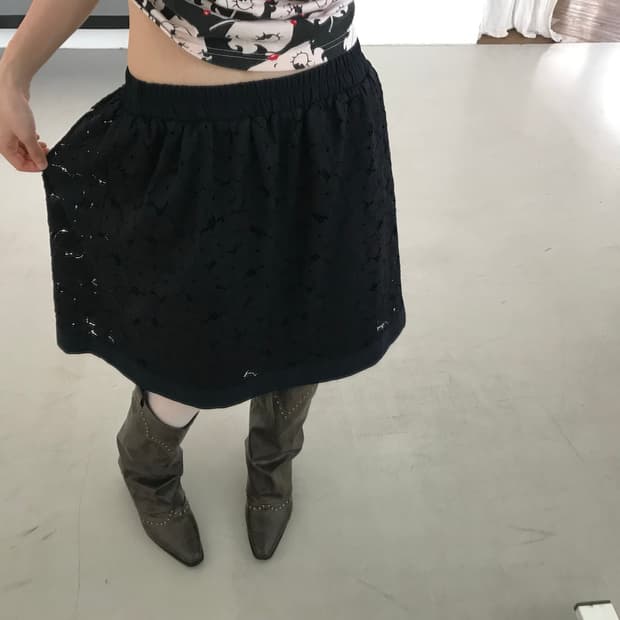 vintage navy Lace Eyelet Skirt