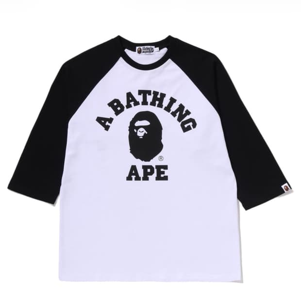 베이프 컬리지 래글런 레귤러 핏 롱슬리브 티셔츠 화이트