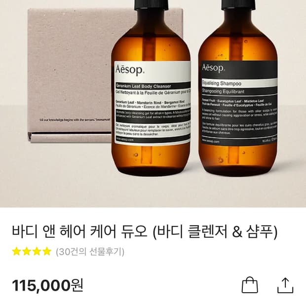 이솝 바디 앤 헤어 케어 듀오 (바디 클렌저 & 샴푸)