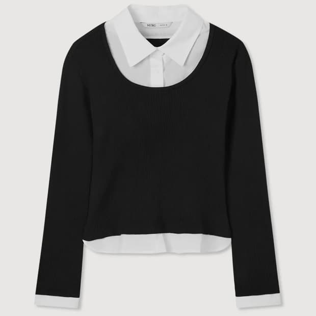 미쏘 슬림핏 셔츠 카라 라운드넥 풀오버 black 100