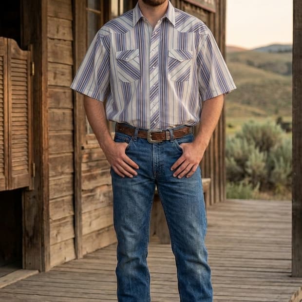 [L] 랭글러(Wrangler) 빈티지 웨스턴 멀티 스트라이프 반팔 셔츠