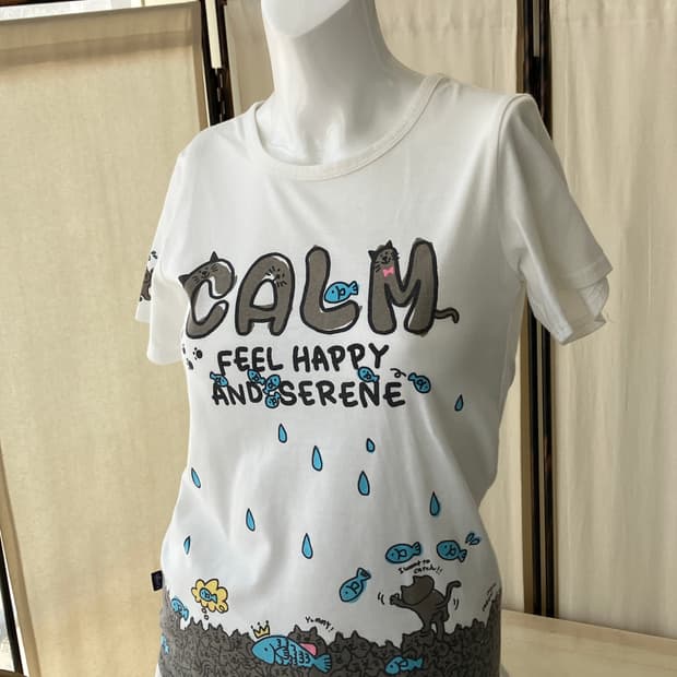 quirky cat printing half t-shirt