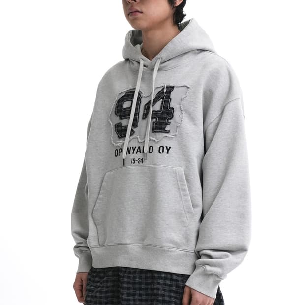 LAYERED CHECK SHIRTS HOODIE-LIGHT GREY