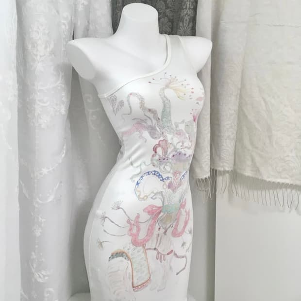 카시코 프린팅 원숄더 슬림 미니 원피스