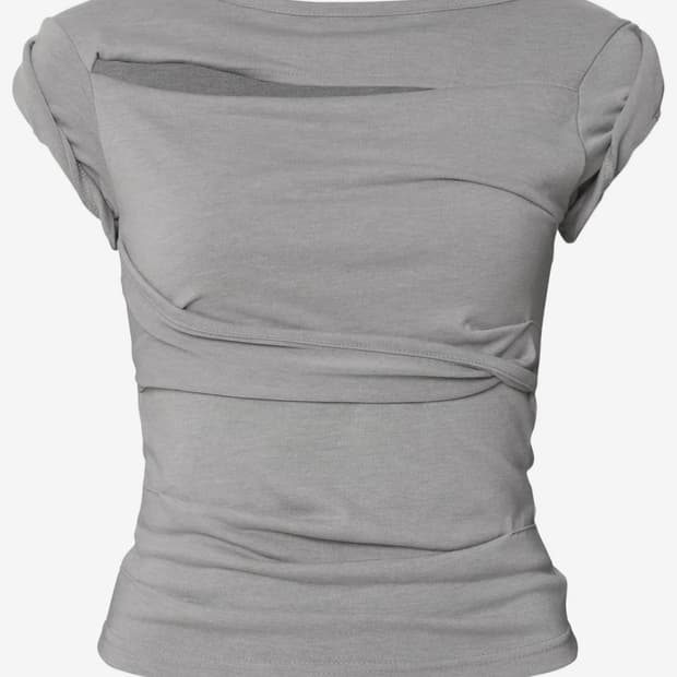 플레어업 Asymmetrical Draped Roll-Up T-Shirt