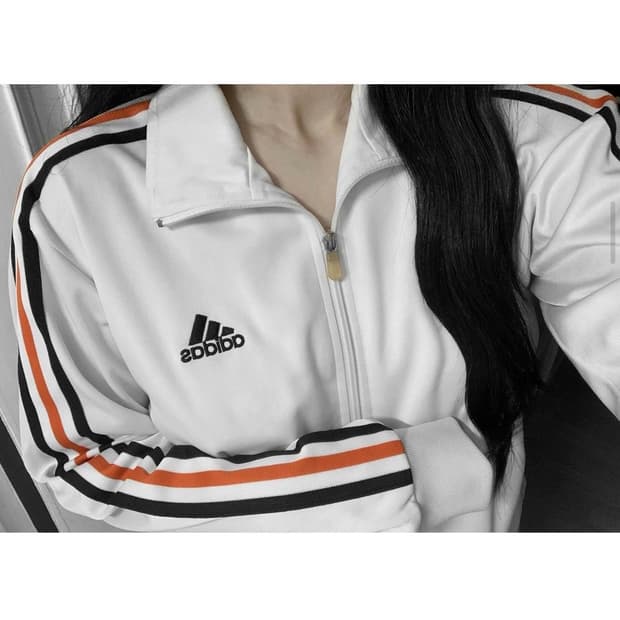 아디다스 화이트 오렌지 져지 집업 트랙탑