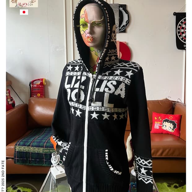 LIZ LISA Skull Lettering Knit Hood Zipup