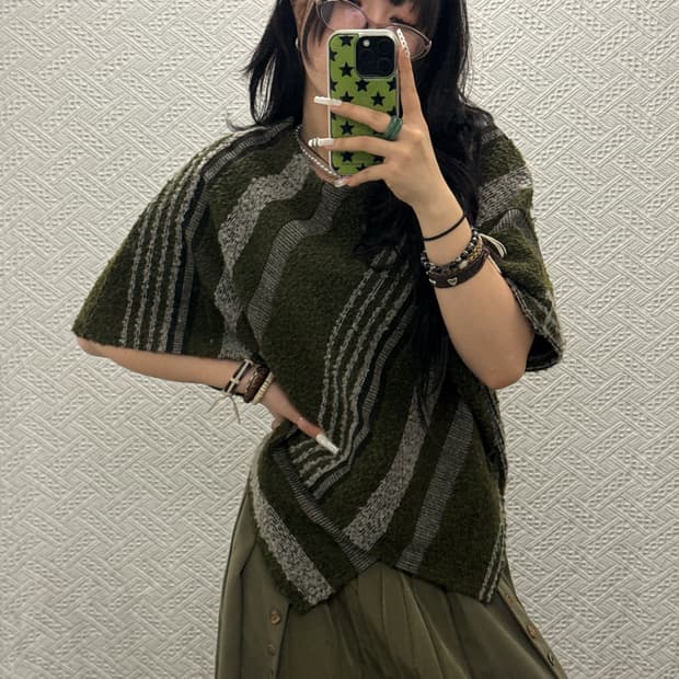 빈티지 보헤미안 에스닉 인디언 모리 포레스트 케이프 판초 K0078